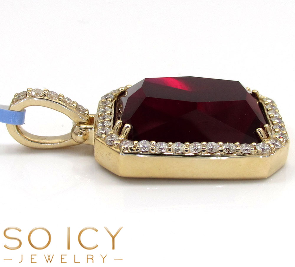 14k yellow gold ruby red vs diamond octagon charm pendant 0.71ct - Image 4