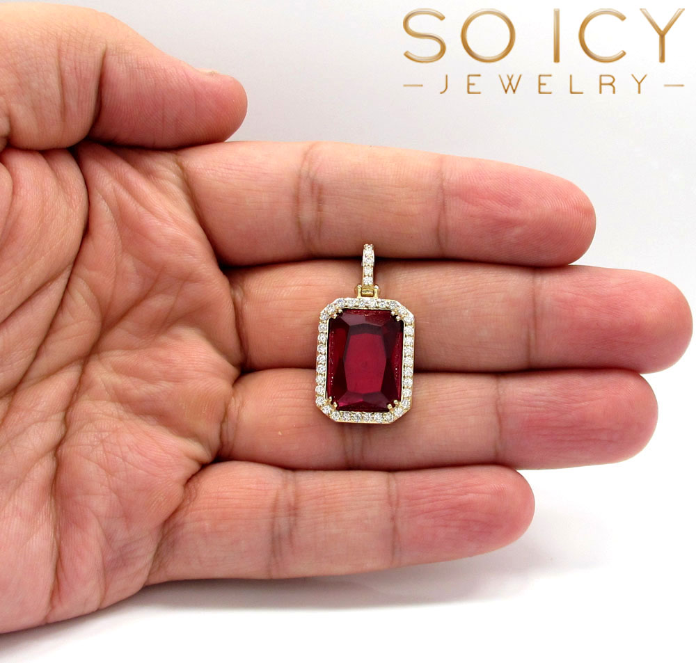 14k yellow gold ruby red vs diamond octagon charm pendant 0.71ct
