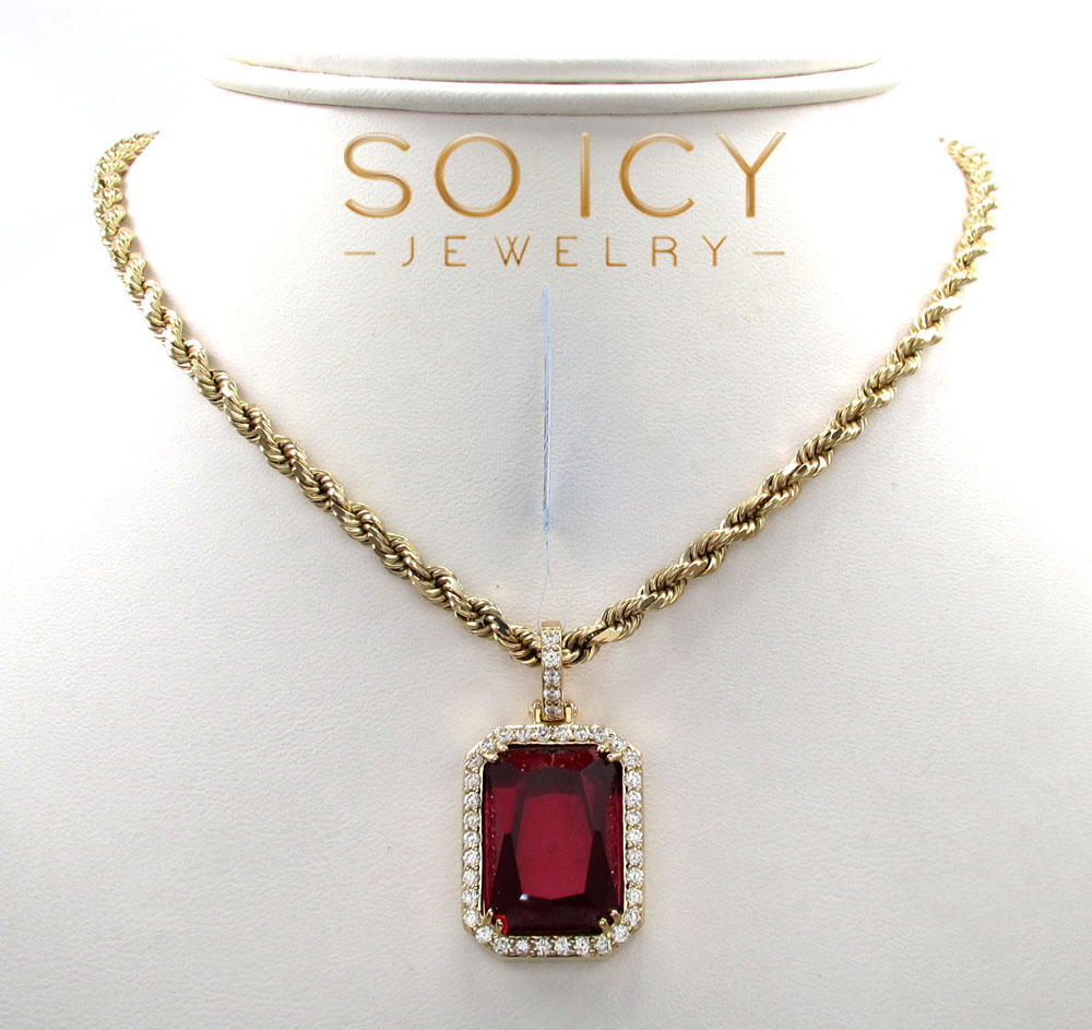14k yellow gold ruby red vs diamond octagon charm pendant 0.71ct - Image 7