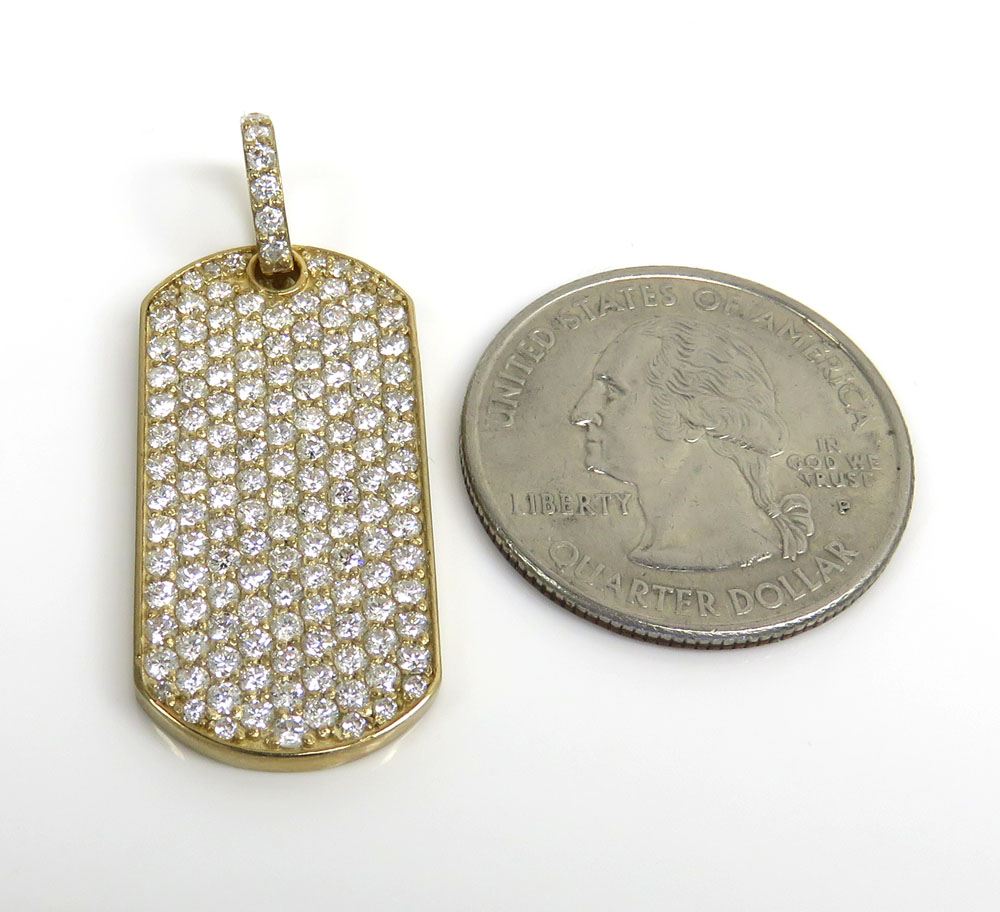 14k yellow gold vs diamond dog tag pendant 2.65ct