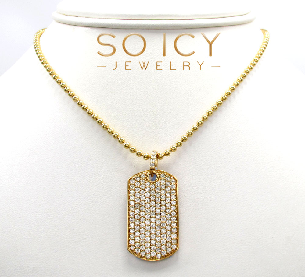 14k yellow gold vs diamond dog tag pendant 2.65ct