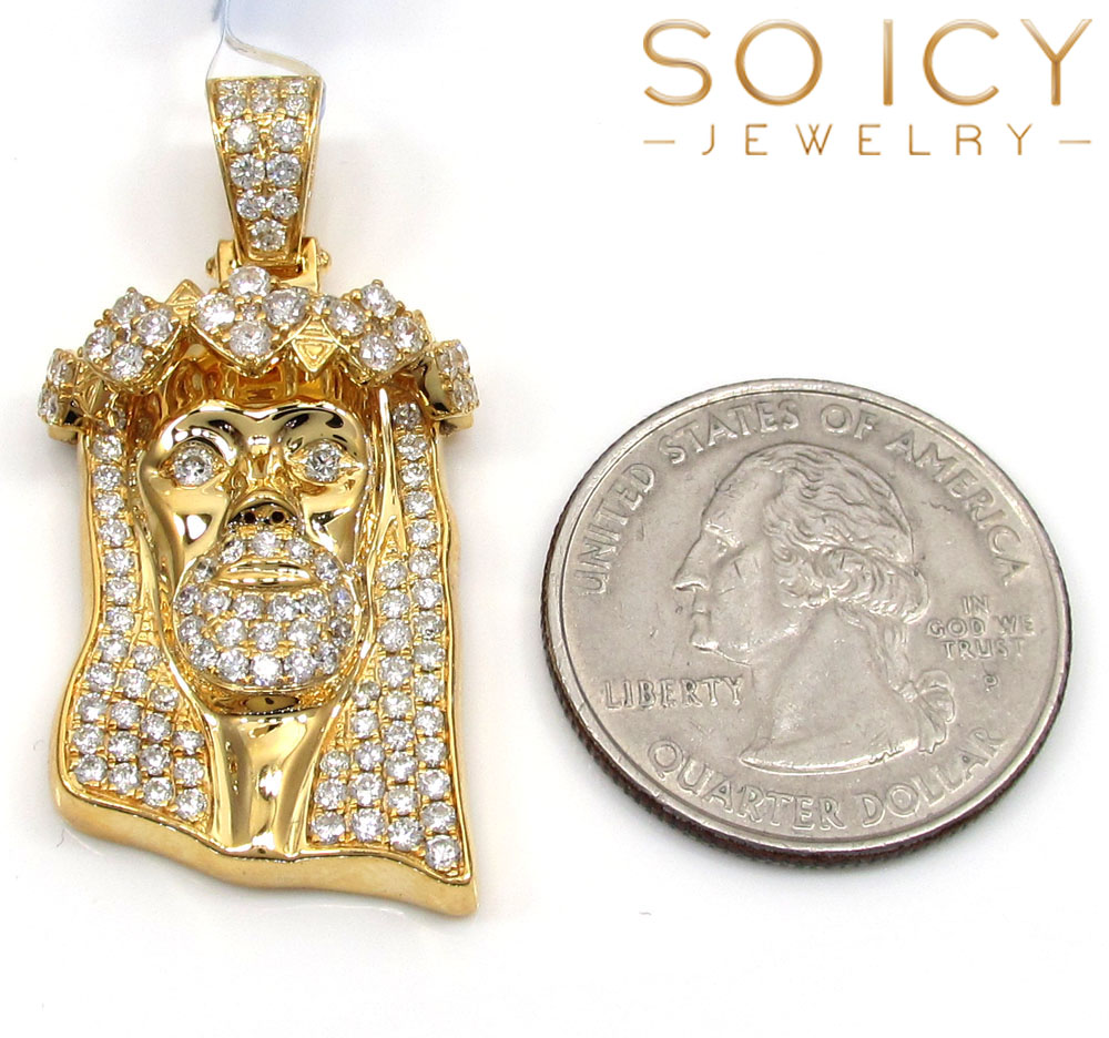 14k yellow gold vs diamond ace crown jesus piece pendant 1.89ct