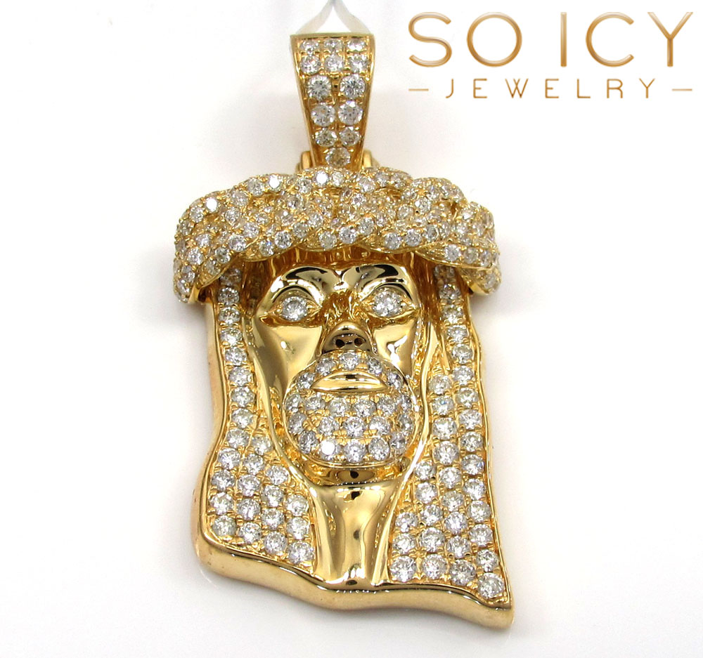 14k yellow gold vs diamond miami link crowned jesus piece pendant 2.05ct - Image 2