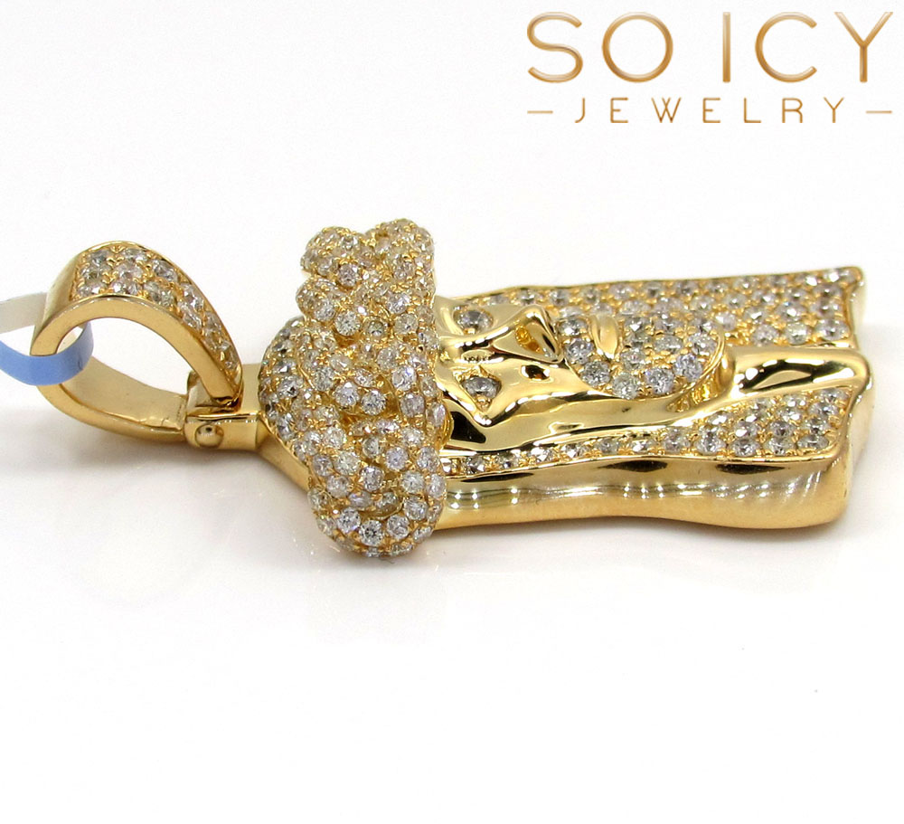 14k yellow gold vs diamond miami link crowned jesus piece pendant 2.05ct
