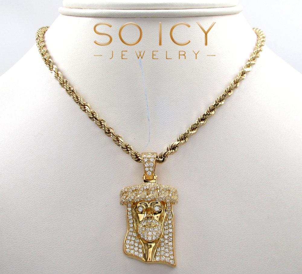14k yellow gold vs diamond miami link crowned jesus piece pendant 2.05ct - Image 7
