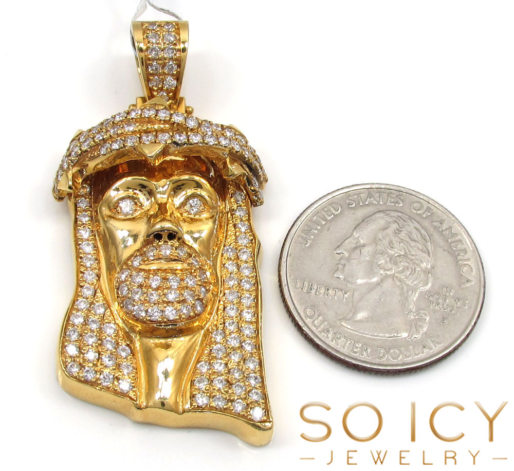 14k yellow gold vs diamond thorn crown jesus piece pendant red diamond tears 3.31ct