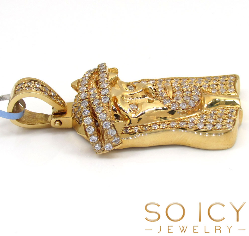 14k yellow gold vs diamond thorn crown jesus piece pendant red diamond tears 3.31ct - Image 3
