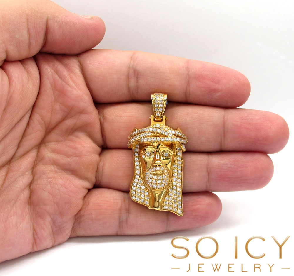 14k yellow gold vs diamond thorn crown jesus piece pendant red diamond tears 3.31ct - Image 6