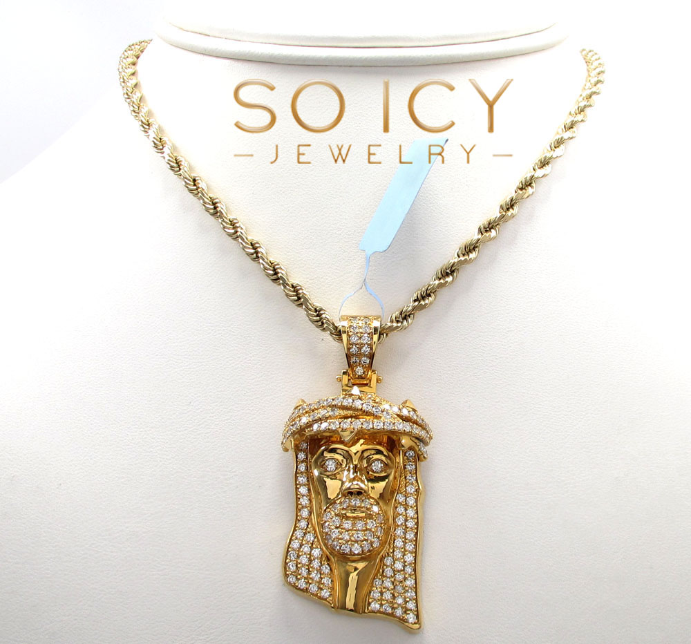 14k yellow gold vs diamond thorn crown jesus piece pendant red diamond tears 3.31ct - Image 7