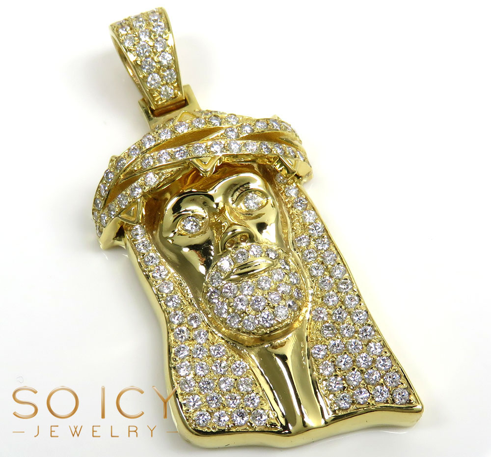 14k yellow gold vs diamond thorn crown jesus piece pendant red diamond tears 3.31ct