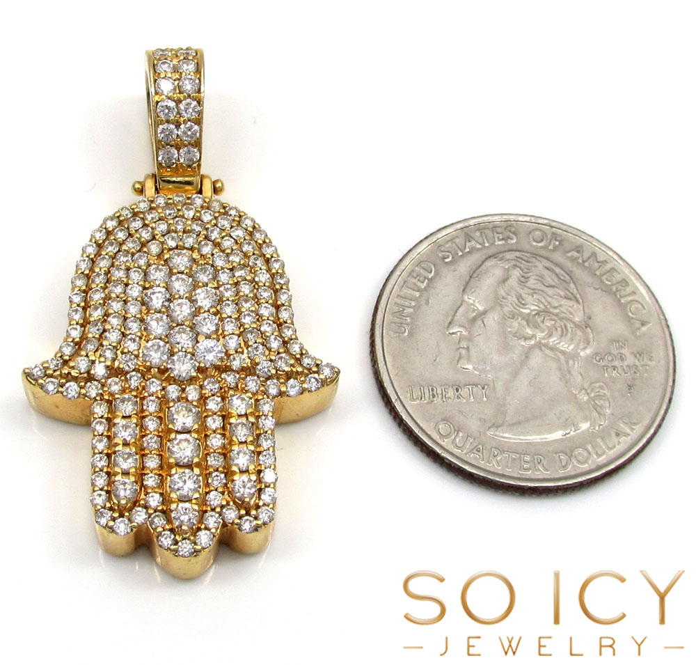 14k yellow gold vs diamond fancy hamsa pendant 2.50ct