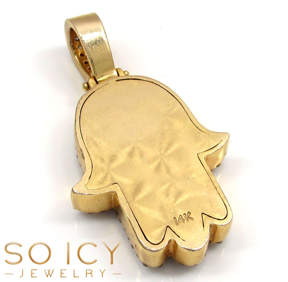 14k yellow gold vs diamond fancy hamsa pendant 2.50ct