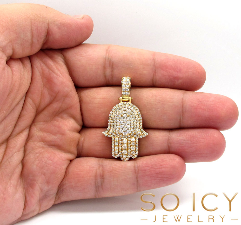 14k yellow gold vs diamond fancy hamsa pendant 2.50ct