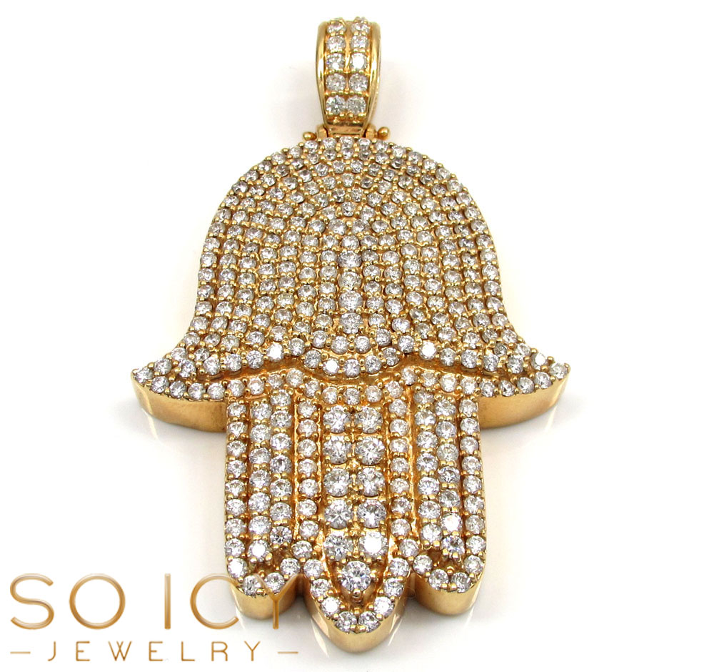 14k yellow gold vs diamond xl fancy hamsa pendant 5.80ct