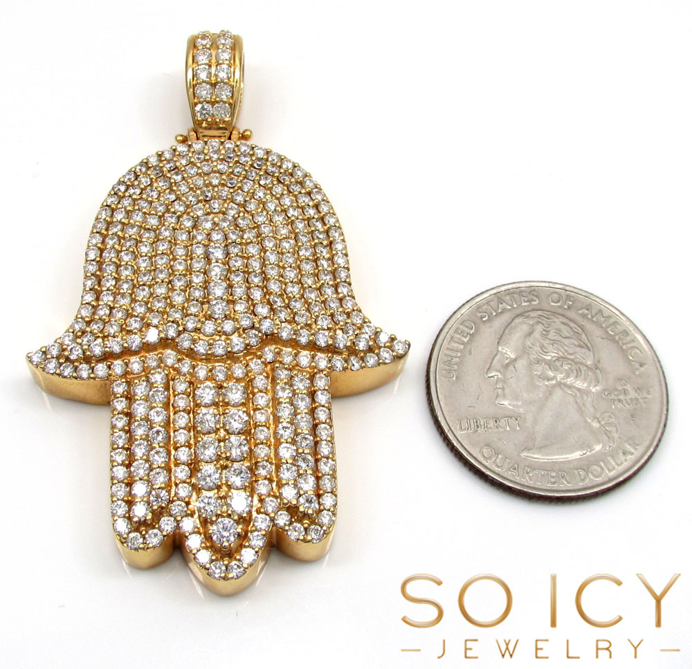 14k yellow gold vs diamond xl fancy hamsa pendant 5.80ct