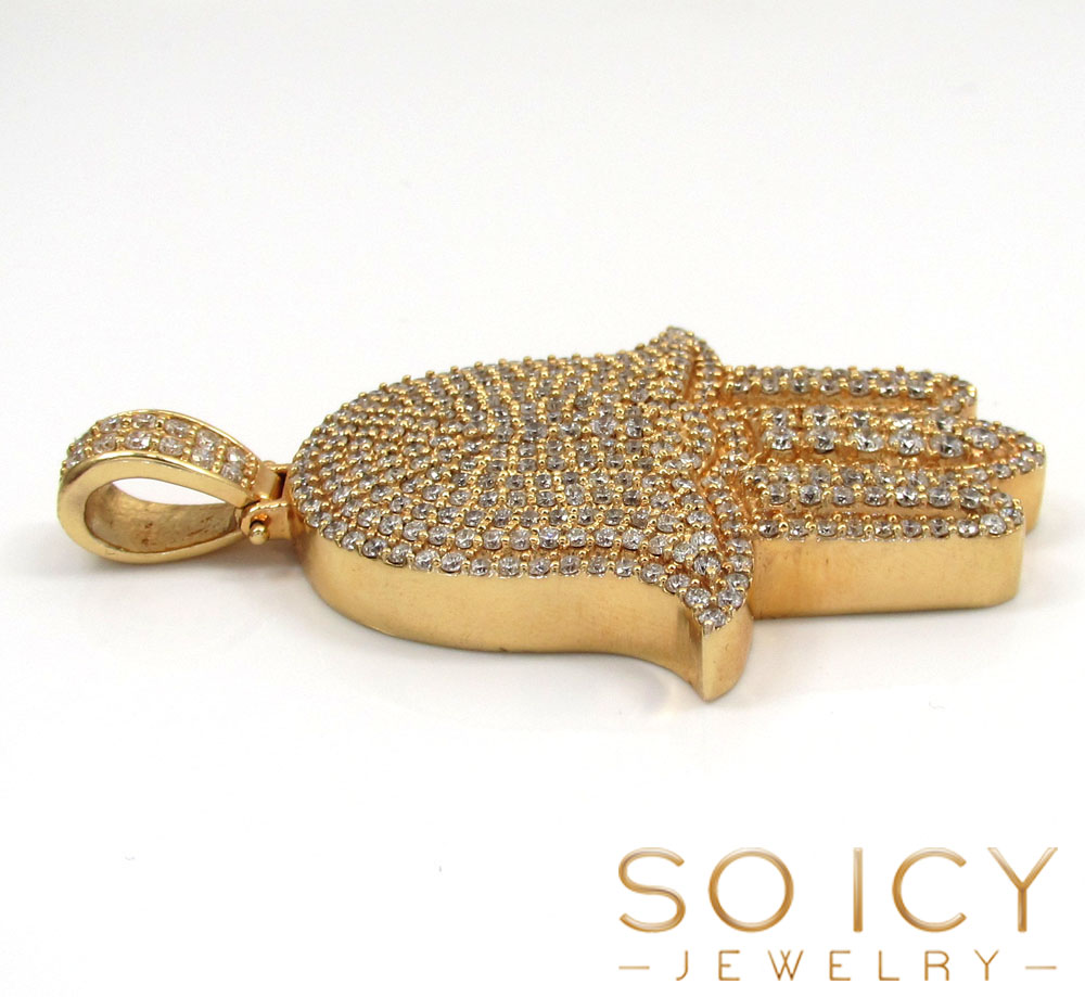14k yellow gold vs diamond xl fancy hamsa pendant 5.80ct - Image 4