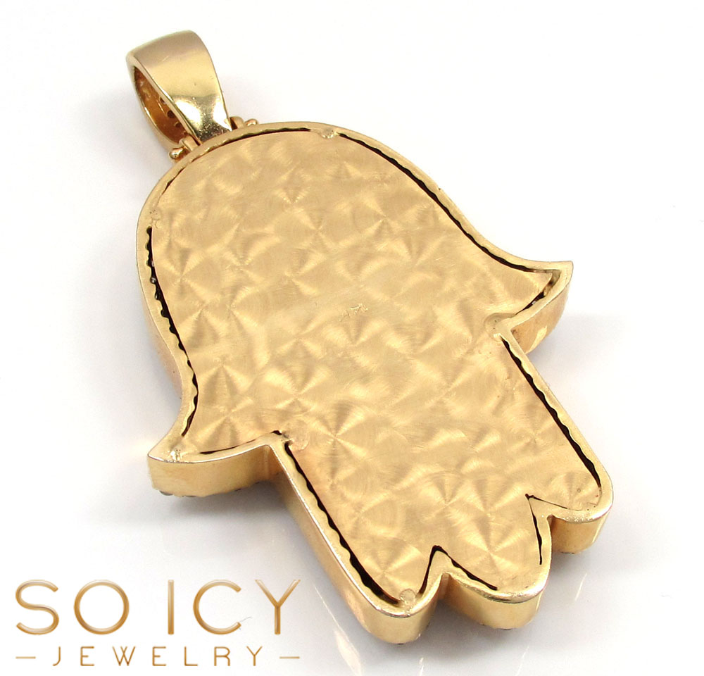 14k yellow gold vs diamond xl fancy hamsa pendant 5.80ct