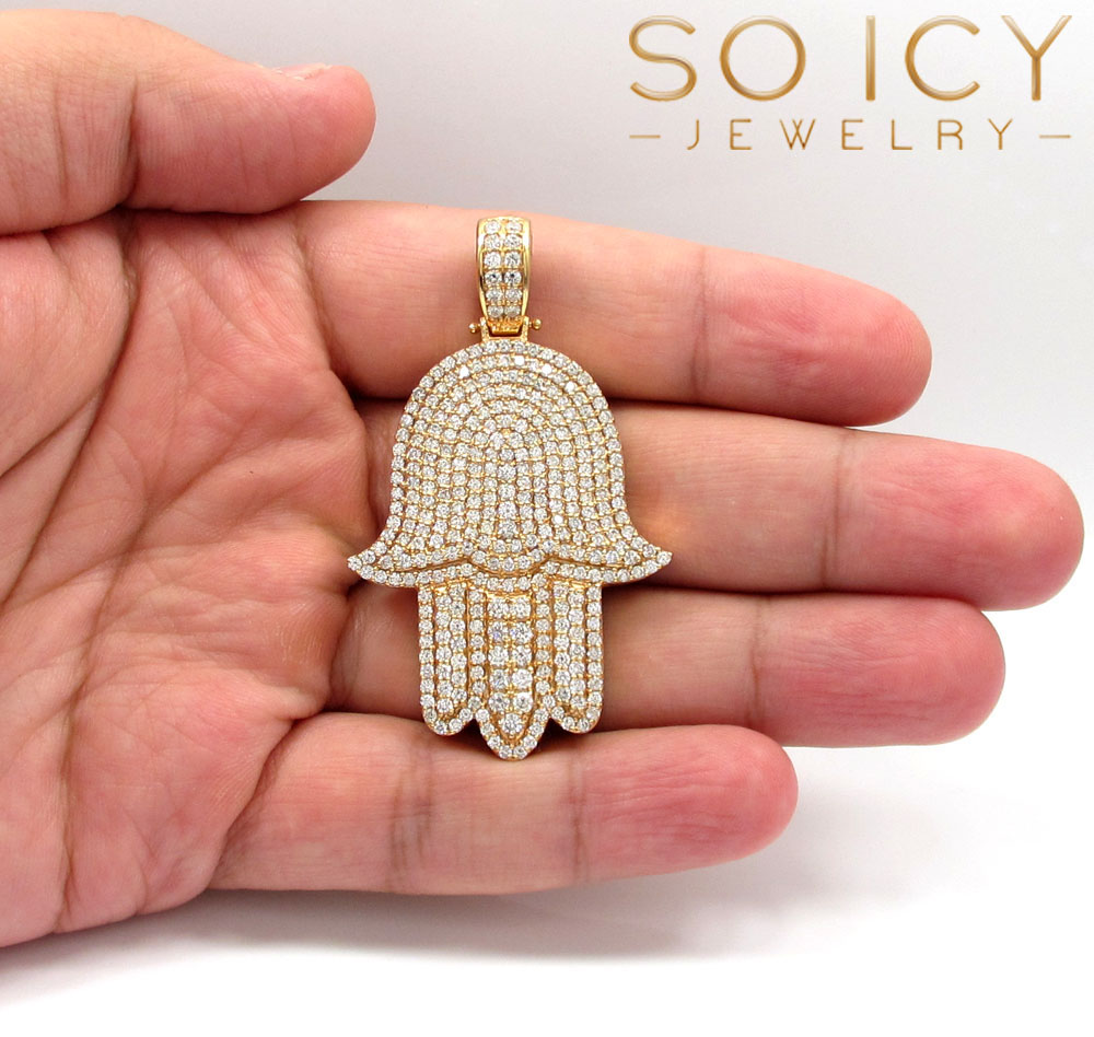14k yellow gold vs diamond xl fancy hamsa pendant 5.80ct