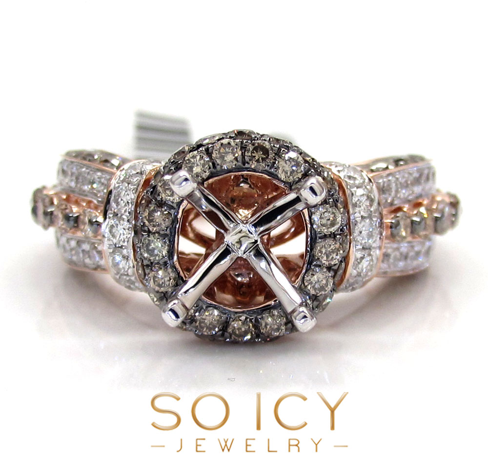 14k rose gold champagne & white diamond semi mount ring 2.26ct