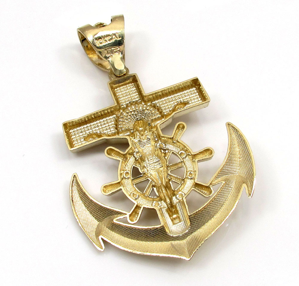 10k yellow gold solid anchor jesus pendant