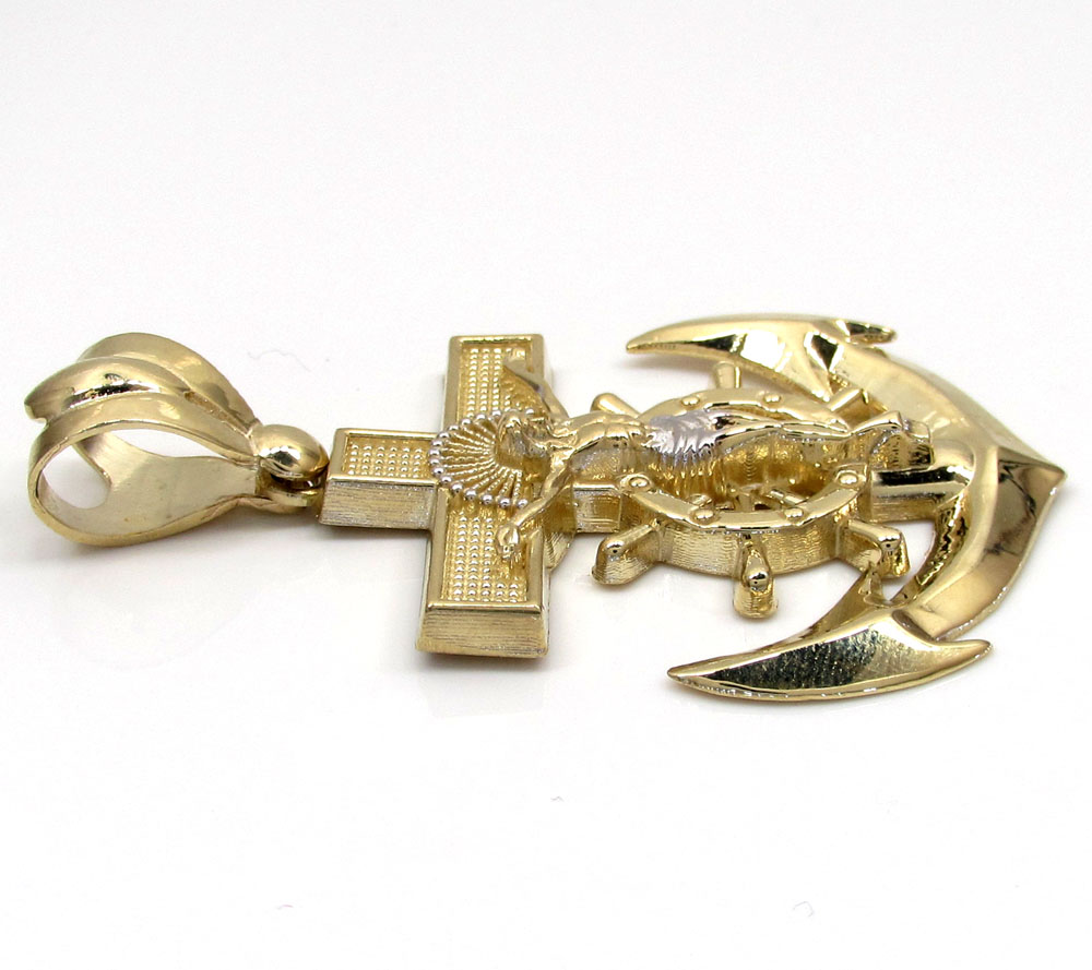 10k yellow gold solid anchor jesus pendant