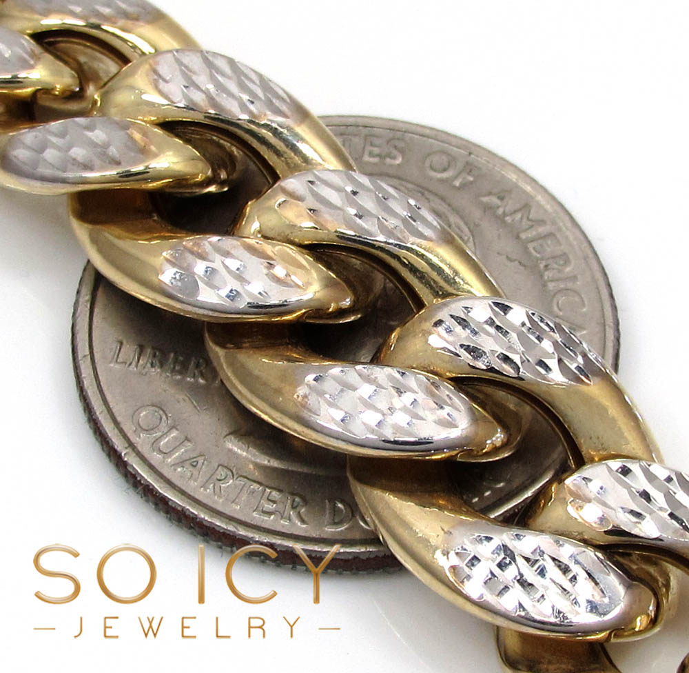 10k yellow gold one sided diamond cut cuban bracelet 8.75 inch 12.50mm - Image 3