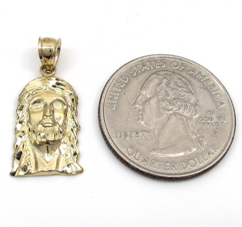 10k yellow gold diamond cut mini jesus face pendant