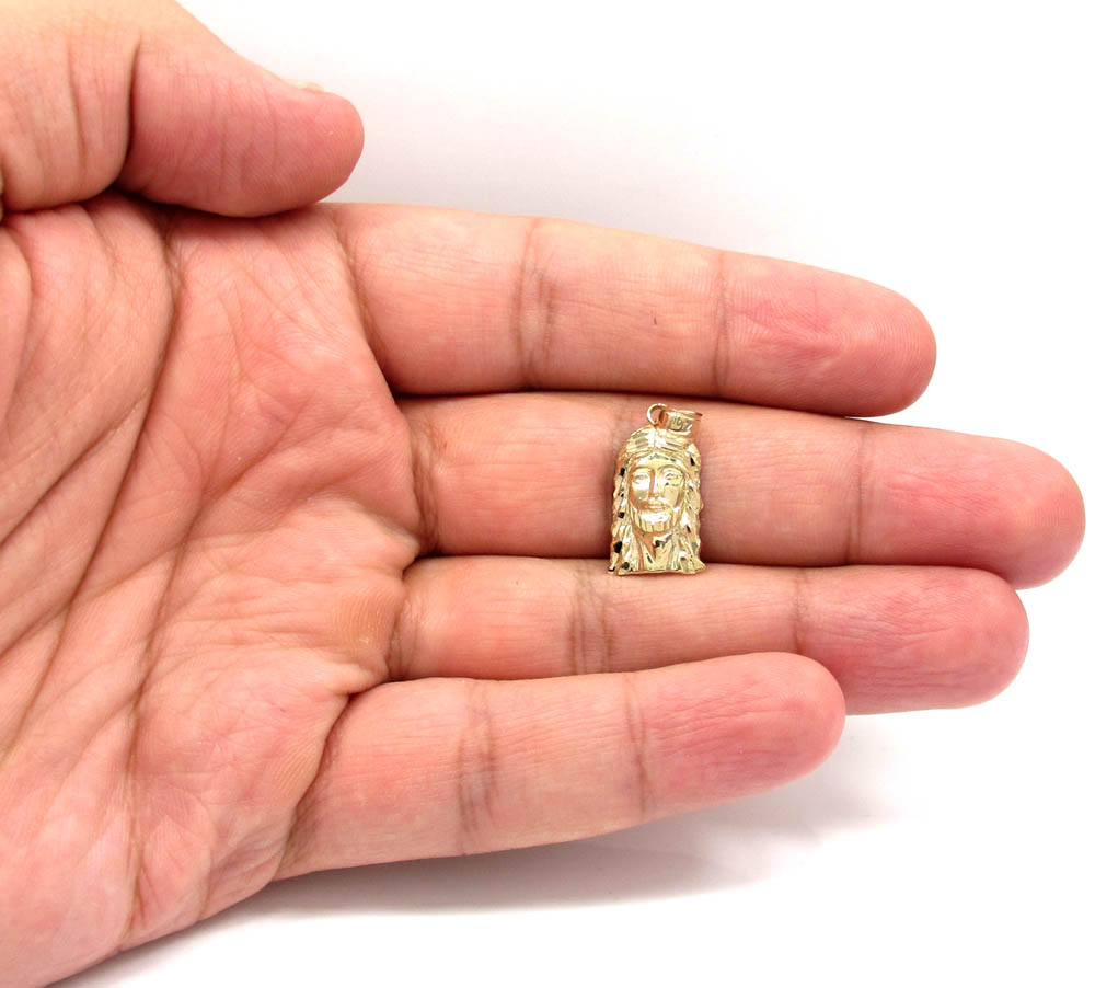 10k yellow gold diamond cut mini jesus face pendant