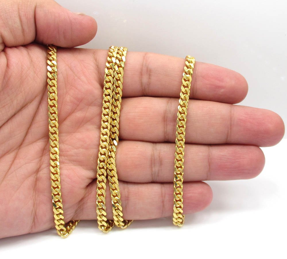 925 yellow sterling silver miami link chain 20-30