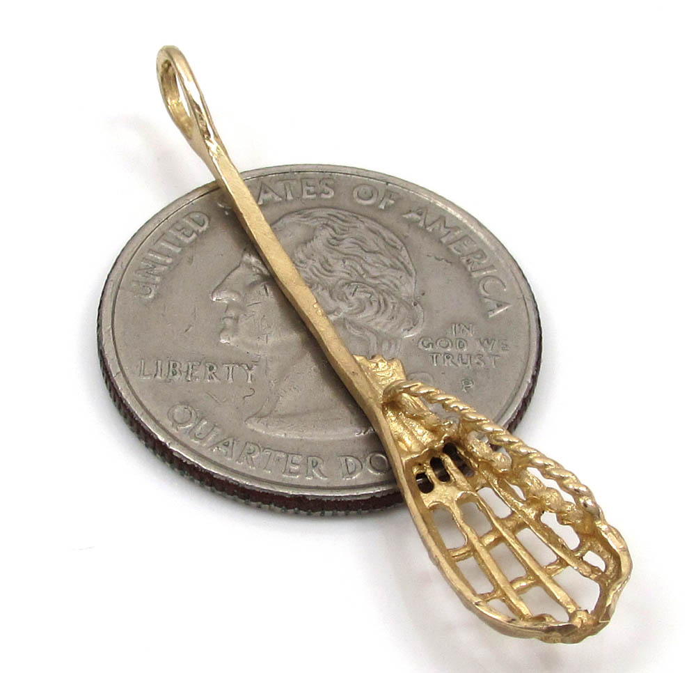14k yellow gold lacrosse stick pendant