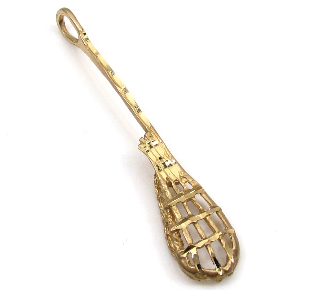 14k yellow gold lacrosse stick pendant