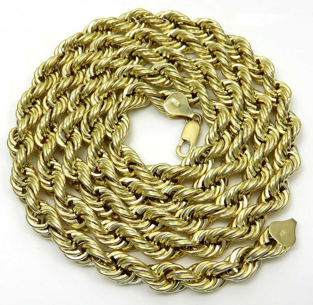 10k yellow gold smooth semi hollow italian rope chain 20-30 inch 6.50mm
