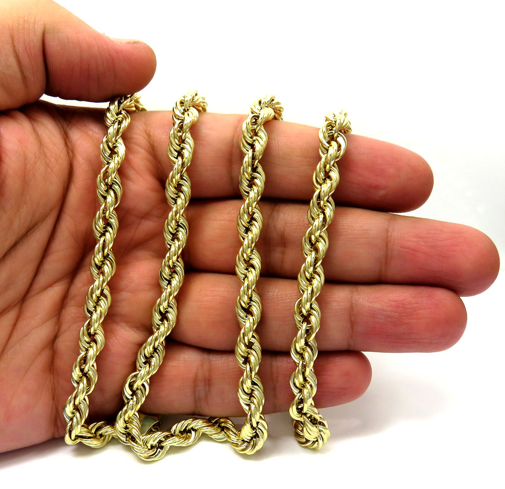 10k yellow gold smooth semi hollow italian rope chain 20-30 inch 6.50mm - Image 5