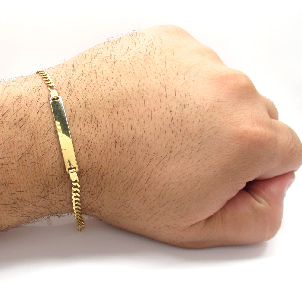 10k yellow gold cuban id bracelet 8.50 inch 3.50mm 