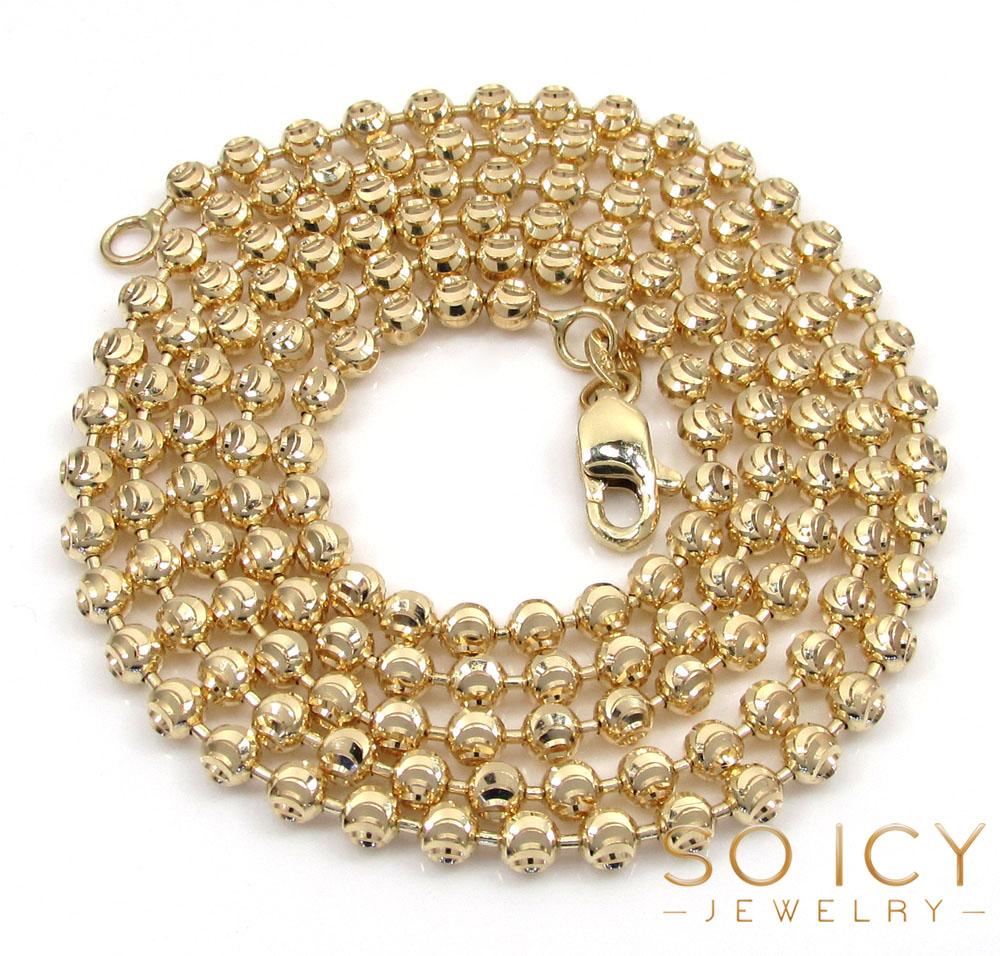 14k yellow gold moon cut bead link chain 18-26 inch 3mm
