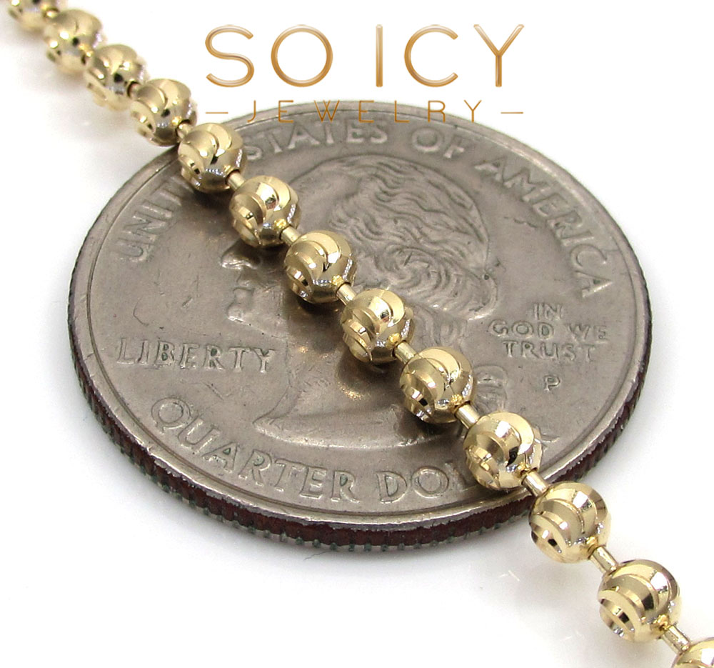 14k yellow gold moon cut bead link chain 18-26 inch 3mm - Image 3