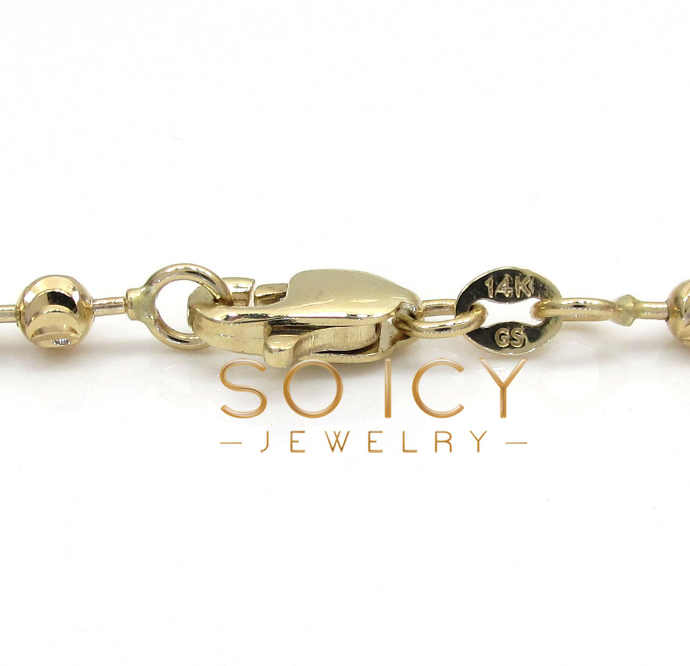 14k yellow gold moon cut bead link chain 18-26 inch 3mm