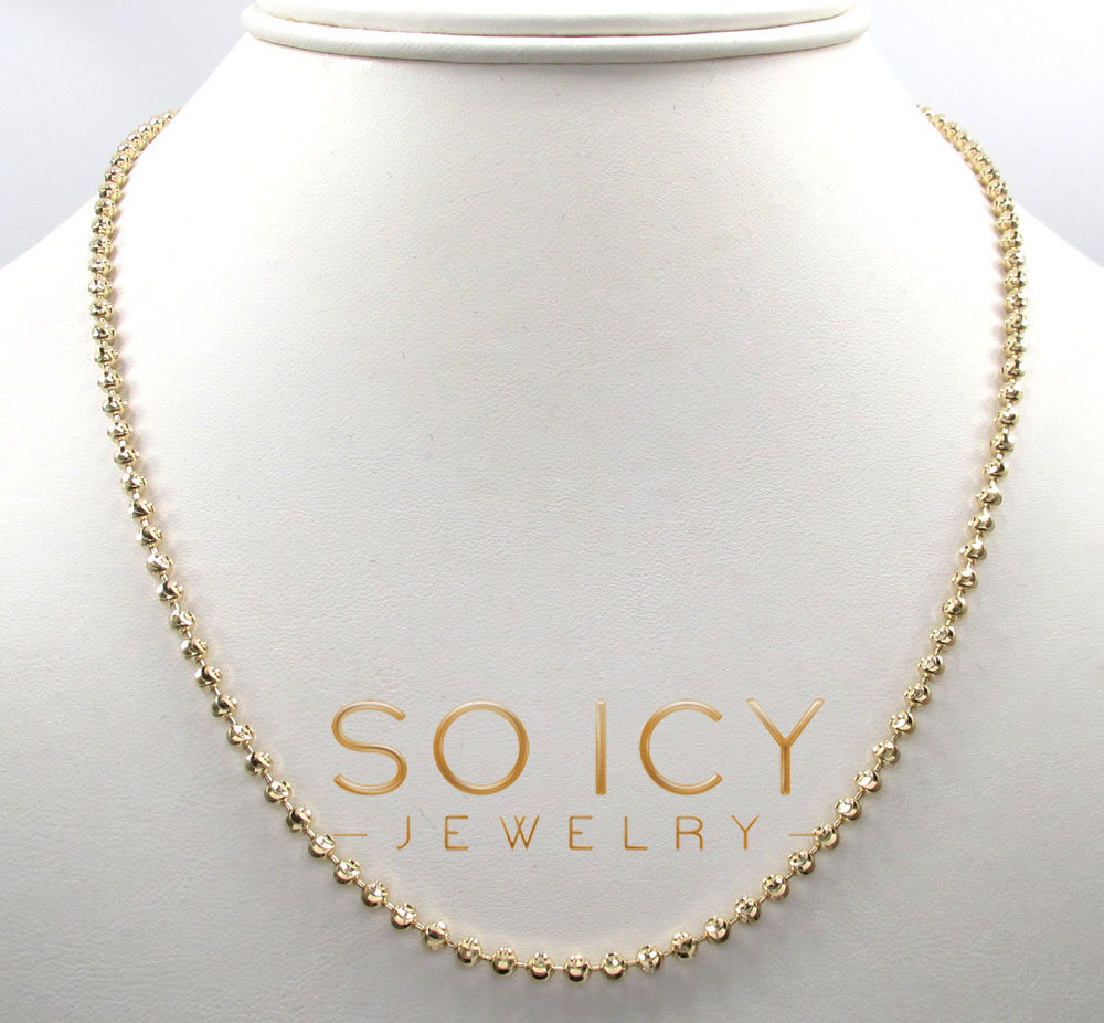 14k yellow gold moon cut bead link chain 18-26 inch 3mm