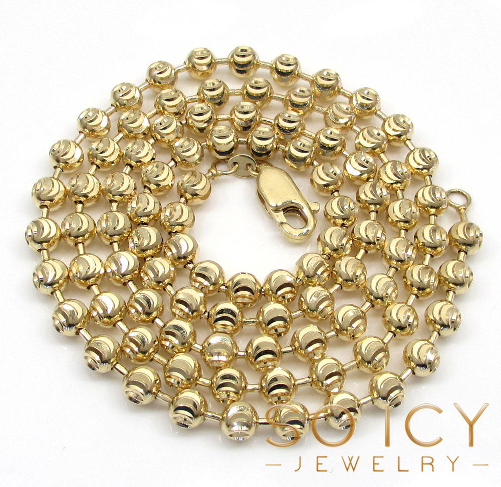 14k solid yellow or white gold moon cut bead chain 18-30 inch 5mm