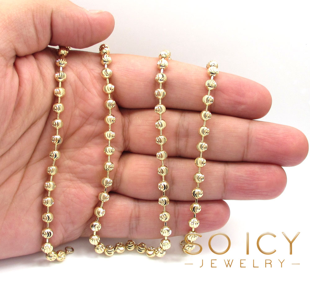 14k solid yellow or white gold moon cut bead chain 18-30 inch 5mm