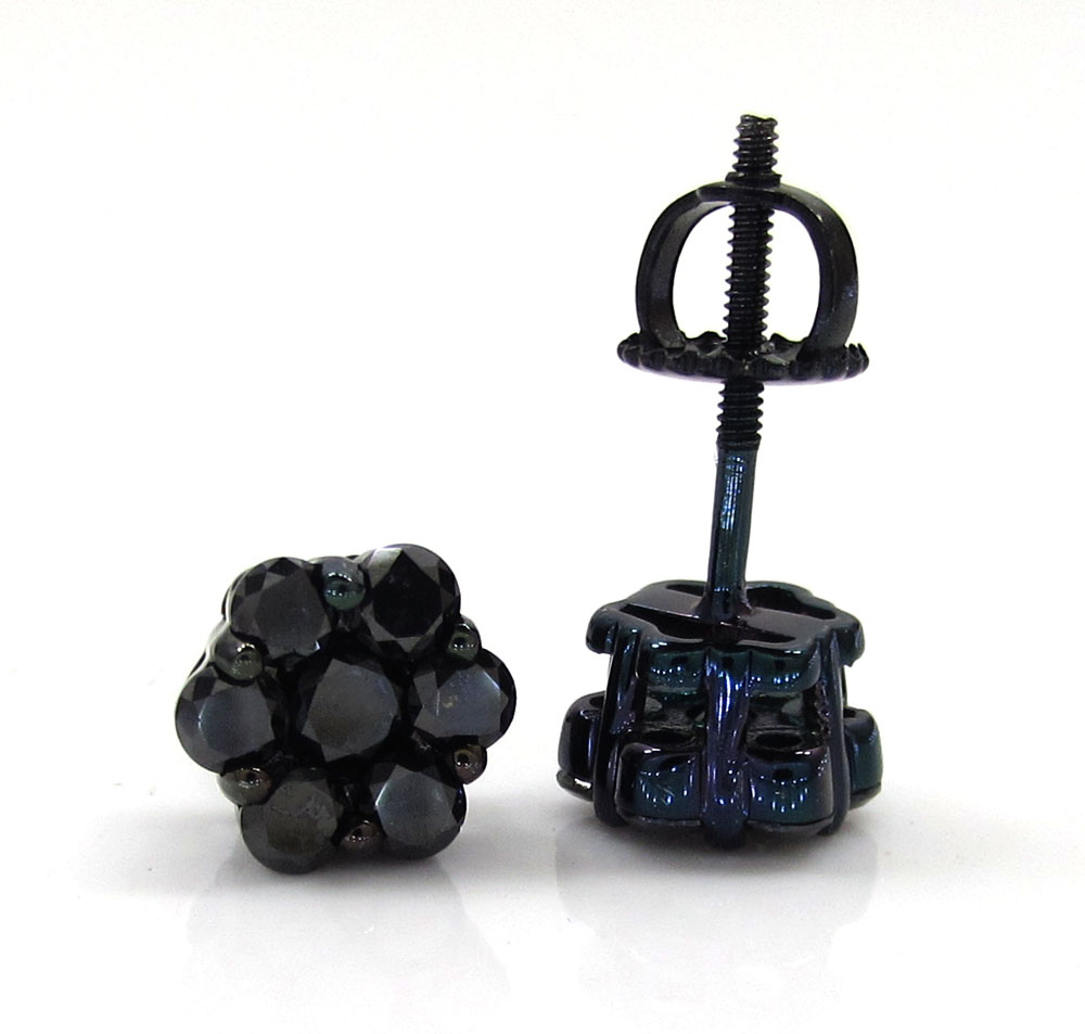 14k black gold black diamond 6mm cluster medium earrings 0.75ct  - Image 2