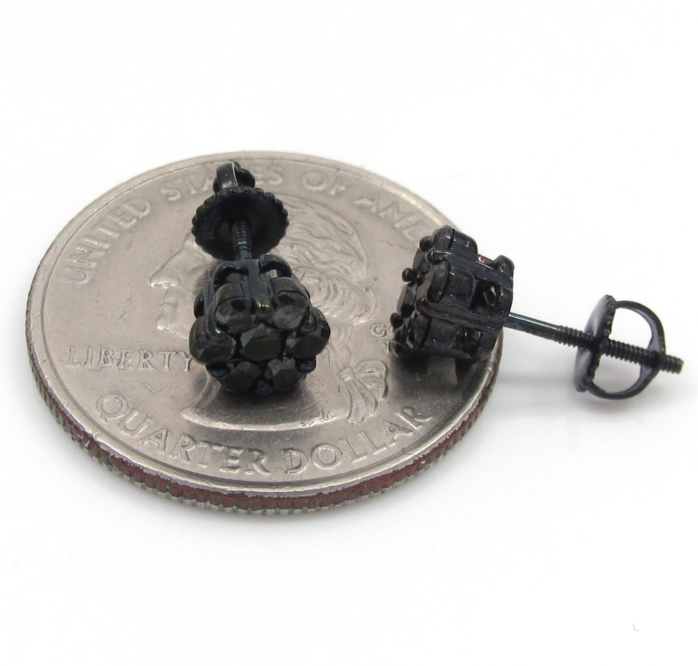 14k black gold black diamond 6mm cluster medium earrings 0.75ct 
