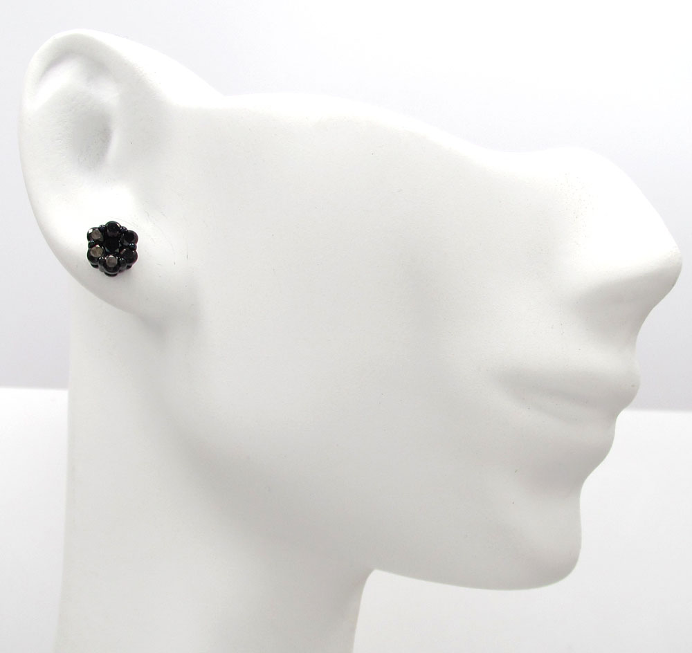 14k black gold black diamond 6mm cluster medium earrings 0.75ct 