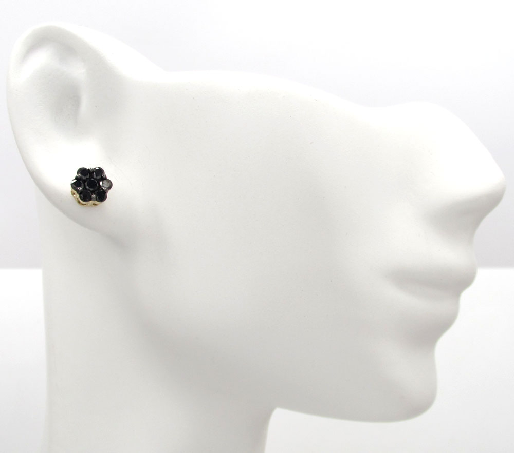 14k yellow gold black diamond 6mm cluster medium earrings 0.75ct 