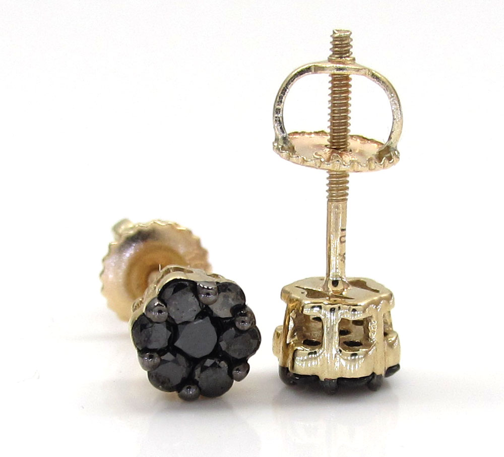 14k yellow gold black diamond cluster small earrings 4.8mm 0.50ct - Image 2