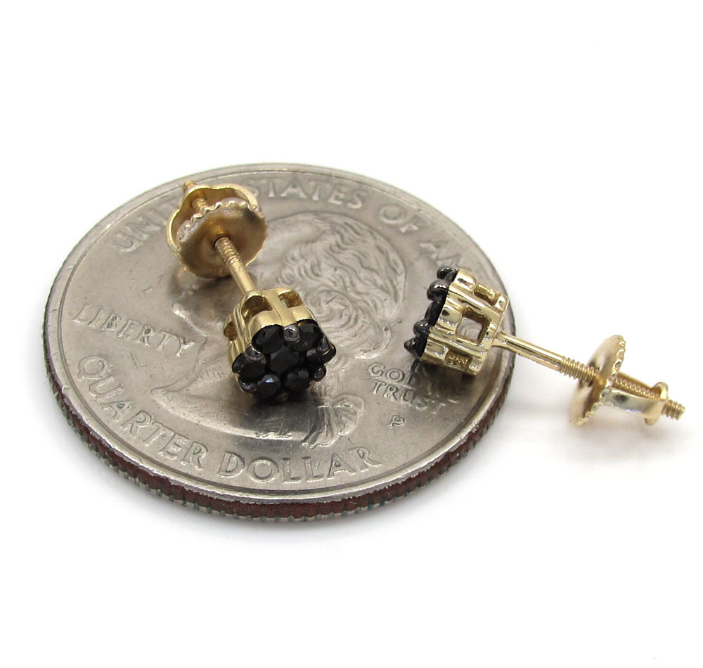 14k yellow gold black diamond cluster small earrings 4.8mm 0.50ct - Image 3