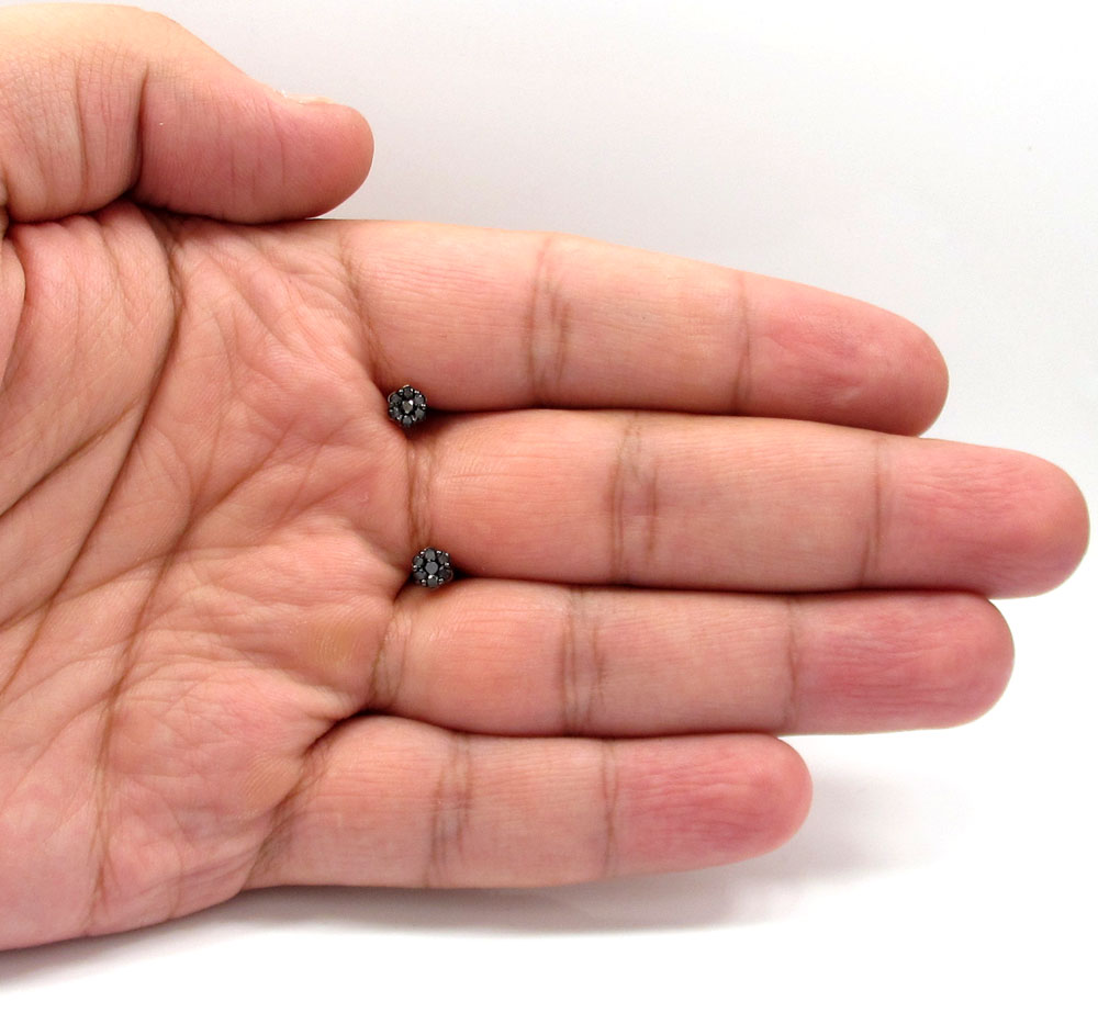 14k yellow gold black diamond cluster small earrings 4.8mm 0.50ct - Image 4