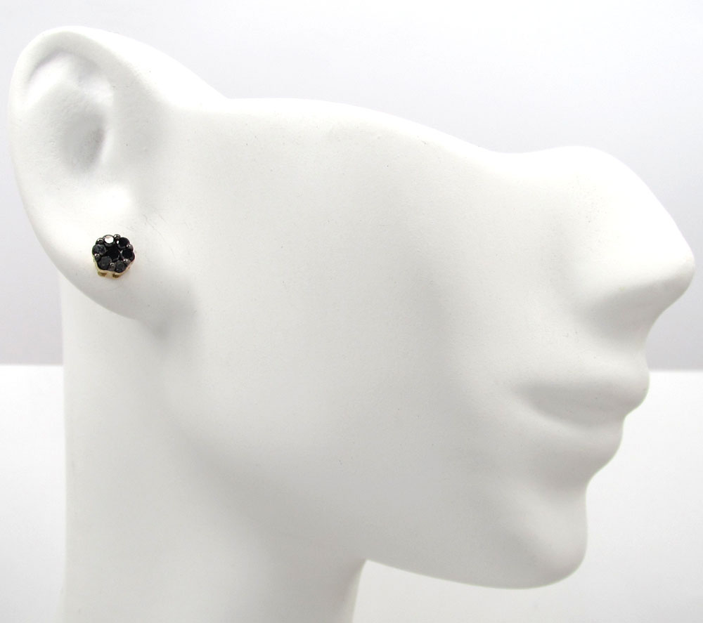 14k yellow gold black diamond cluster small earrings 4.8mm 0.50ct - Image 5