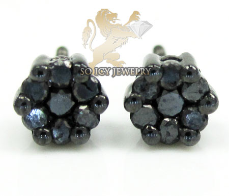 14k yellow gold black diamond cluster small earrings 4.8mm 0.50ct - Image 6