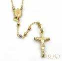 10k yellow gold tri tone disco ball skinny bead rosary chain 26 inch 2.4mm 